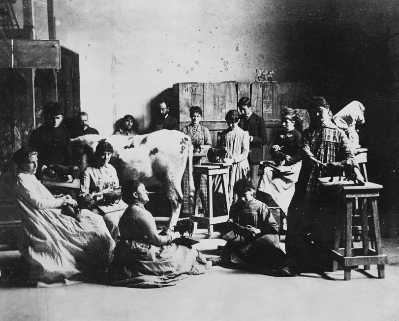 Podczas lekcji rysunku w Akademii Pensylwańskiej około roku 1855, uwiecznionej na fotografii Thomasa Eakinsa, grupie studentek za modelkę posłużyła krowa (zamiast nagiego mężczyzny)